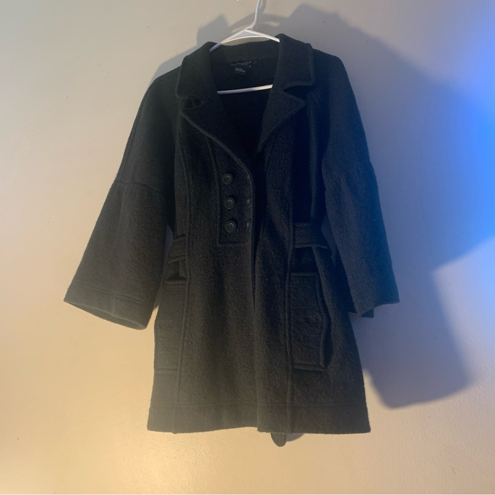 Sandro Green Wool Belted Overcoat Size Medium